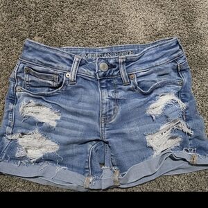 American Eagle Outfitters Women's Light Blue Ripped Jean Shorts